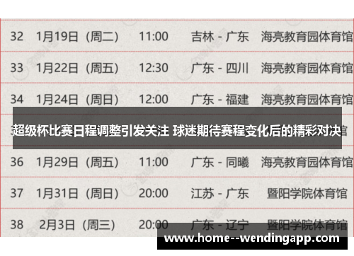 超级杯比赛日程调整引发关注 球迷期待赛程变化后的精彩对决